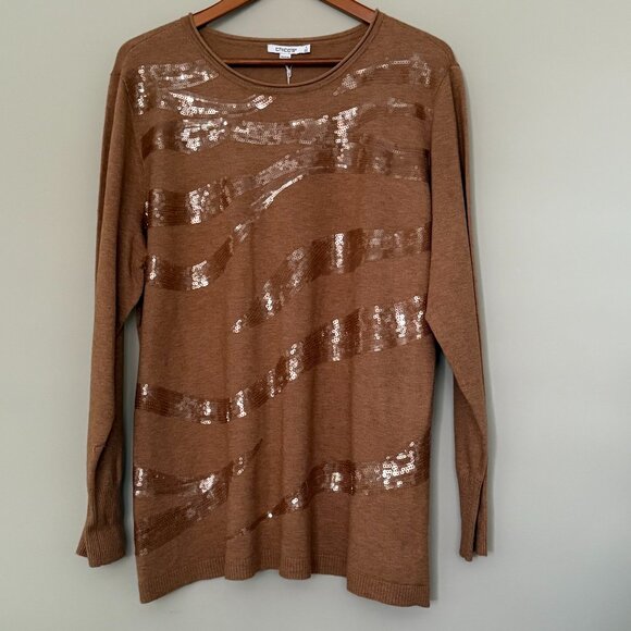 NWT Chico's Tan Brown Tonal Sequin Long Sleeve Sweater XXL (Chico's 4) - Picture 1 of 7